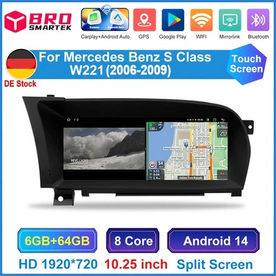 10,25" Android 14 Autoradio CarPlay GPS Für Mercedes-Benz S-Klasse W221 NTG 3.0 - Bild 1 von 4