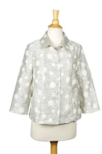 Chico's Size 3 = 16/18 1X Jacquard Silver Sequin Sparkly Dot Jacket w/Pockets - Picture 1 of 7