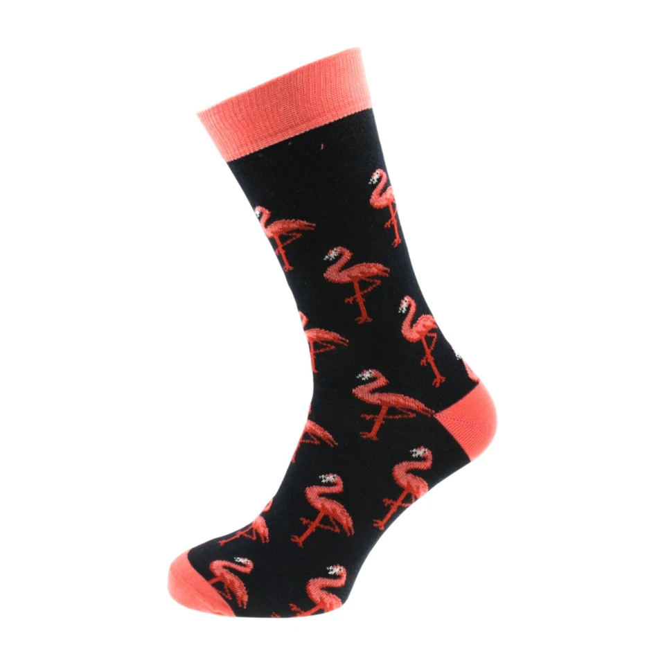 GTR-PRESTIGE GIFTWARE Pink Flamingo Design Navy and Pink Woven size 5-12 Unisex Socks X6HL081