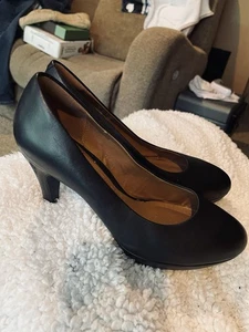 Clarks Pump Para Mujer Talla 9W/40 Cuero Negro Tacón Cono Sin Cordones Oficina Cóctel - Imagen 1 de 12
