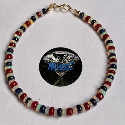PULSERA ORO 9CT ÓPALO DE FUEGO, RUBÍ Y ZAFIRO PIEDRAS NATURALES, HECHA A MANO UK Foto 1 de 4