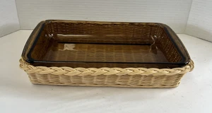 Pyrex Corning Baking Casserole Dish #232 N Brown Amber Glass 11 x 7.5 Rattan - Picture 1 of 11