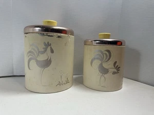 Vintage Ransburg Mid-Century Modern 2 Piece Rooster Nesting Tin Canister Set - Picture 1 of 11