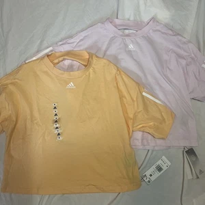 Two NWT Adidas T Shirts - Open Back - Women’s Size M - Yellow And Light Pink - Picture 1 of 6