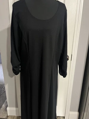 Vestido maxi preto Susan Graver mangas franzidas 3/4 médio - Imagem 1 de 4
