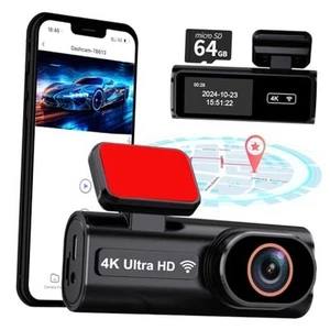 4K Dash Cam Front, 64GB Card Dash Camera for Cars, Built-in WiFi Mini Dashcam - Picture 1 of 7