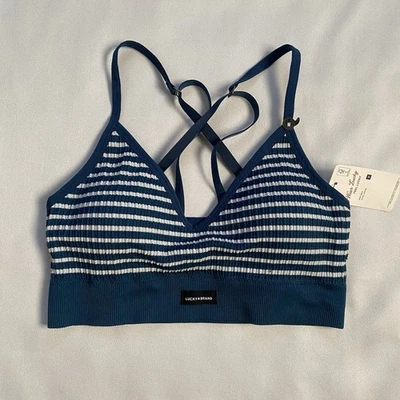 Sujetador cómodo acanalado sin costuras LUCKY BRAND almohadillas extraíbles azul/blanco M nuevo con etiquetas Foto 1 de 4