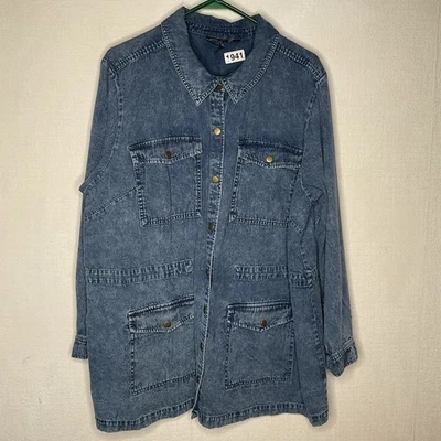 Chaqueta de mezclilla Joan Rivers manga larga botón a presión frontal de colección para mujer talla 2XL azul Foto 1 de 4