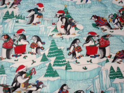 Vtg Concord Fabrics Kesslers Christmas Winter Penguin Print Fabric 55” by 40” - Image 1 of 3