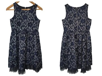 Justice Girls Floral Brocade Formal Party Dress Sz 12 Navy Black Sparkle NWT - Image 1 of 4