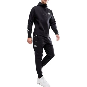 NIKE AIR 886044 Mens Tracksuits Fleece Club Zip Arm Print Hoodie Joggers Black - Picture 1 of 14