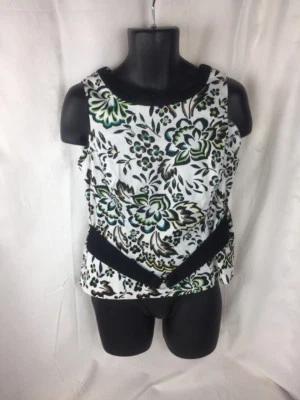 Dorby Women's Blouse Size 14 White/ Black  Floral Top, Zip Back, Sleeveless — 第 1/4 张图片