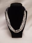 Necklace Gray Satin Type Cloth 22 " Multi Strand Crystal Faux Pearl Seed Bead