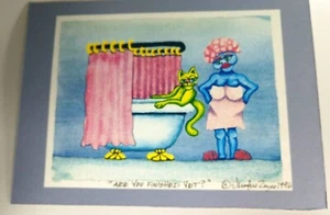 Bist du noch fertig Aquarell Kunst Katzenbadewanne mattiert Jennifer Zerinque 1996 - Bild 1 von 6