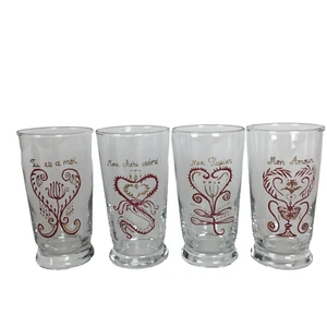 Williams Sonoma Verres d'Amour Love Theme French Drinking Glasses Hearts NEW - Picture 1 of 15