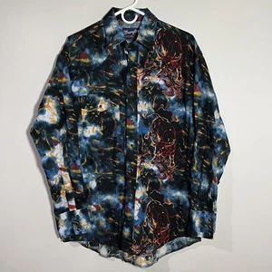 Vintage Wrangler Bull Langarm Druckknopfleiste Western Hemd Herren Große L - Bild 1 von 6