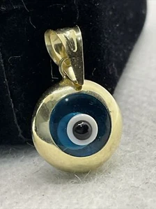 TINY 14K(585) Yellow Gold Multicolor Enamel EVIL EYE Pendant (18mm x 9.8mm) 0.8g - Picture 1 of 16