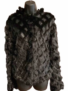 BYTE by Teso Ondatra Fur Leather Knitted Black Vintage Jacket Italy Size M IT 42 - Picture 1 of 7