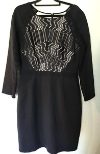 REISS Size UK 12 Black/Nude Designer Lace Panel Dress Business Formal Party Club - Picture 1 of 15