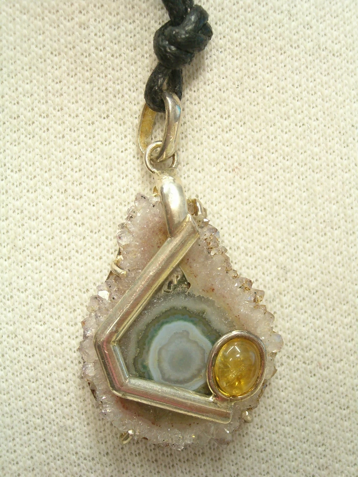 Ciondolo in ARGENTO 925 con AGATA e TOPAZIO naturale e girocollo - pietra dura - Immagine 1 di 4