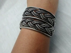 Atemberaubendes Vintage Sterling 925 schweres 91,5 g breites Armreif Armband - Bild 1 von 8