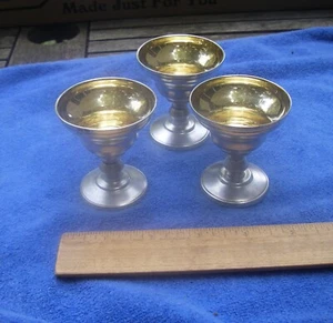 Set 3 SOVIET RUSSIAN 875 Silver ART DECO CORDIALS-Gilt interiors-Frosted-No Mono - Picture 1 of 6
