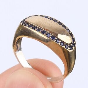 TURKISH SIMULATED SAPPHIRE .925 SILVER & BRONZE RING SIZE 8.5 #15616