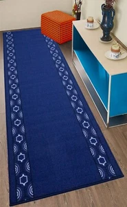 Custom Size Washable Non Slip Trellis Design Navy Runner Rug - Picture 1 of 3