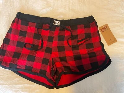 NEW Lazy One Women's Boxer Shorts Sz M  Buffalo  Plaid Red Black  Holiday PJ - Image 1 of 4