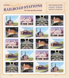 US Railroad Stations Forever Stamp Sheet Scott #5758-5762 - Picture 1 of 1