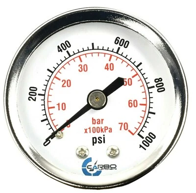 2" Pressure Gauge - Chrome Plated Steel Case, 1/4"NPT, Back Mnt. 1000 PSI - Image 1 of 3
