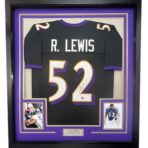 FRAMED Autographed/Signed RAY LEWIS 33x42 Baltimore Black Jersey JSA COA Auto - Picture 1 of 2