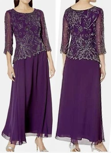 J Kara Blumen Perlen 3/4 Ärmel Brautmutter/Bräutigam Pflaume/Wein Kleid Größe 8 ~ Neu mit Etikett - Bild 1 von 5