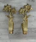 Set of Vintage Brass Floral Curtain Tie Backs Holders Lilly Flowers