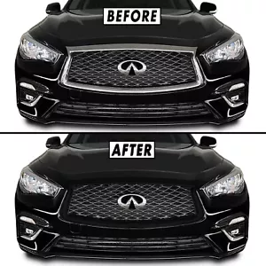Chrome Delete Blackout Overlay for 2018+ Infiniti Q50 Q50S Front Grill Trim - Picture 1 of 4