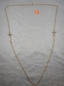 NWT FOLLI FOLLIE GOLD-TONE KARMA 35" NECKLACE w/ DOUBLE CHRISTIAN CROSS - Picture 1 of 10