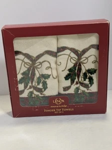 Lenox 2er Set Urlaub Weihnachten Fingerspitze Handtücher Stechpalme Band - Bild 1 von 5