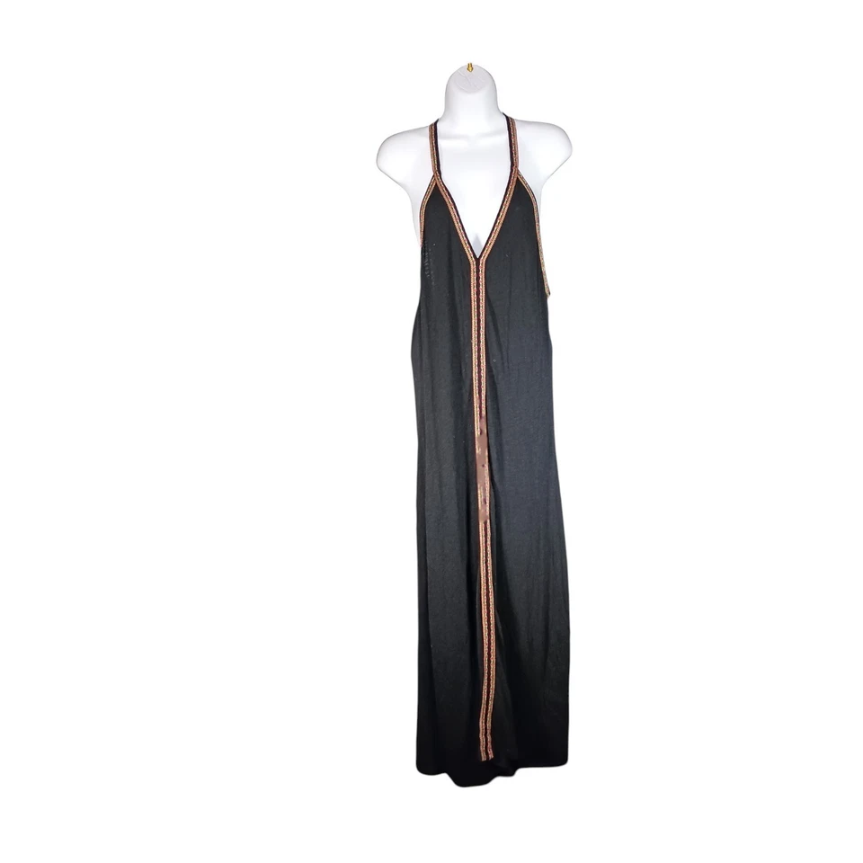 Pitusa Dress One Size Womens Black Inca Swim Long Maxi Sleeveless V-Neck Cotton - Image 1 of 4