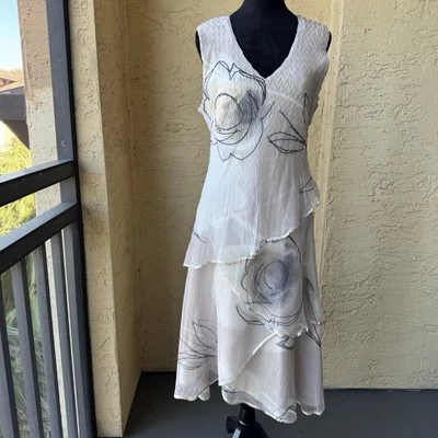 KOMAROV Crinkle Chiffon Floral Midi Dress Sz XL V-neck Layered Sleeveless New - Image 1 of 4