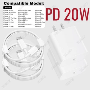 20W Fast Charger Cable USB-C Type C Power Adapter Block For iPhone 14 13 12 11 X - Picture 1 of 17