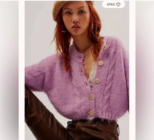 Free People Cardigan S rosa misto lana maglia manica a palloncino maglione crop prezzo al dettaglio consigliato $148 - Foto 1 di 9