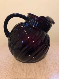 Anchor Hocking Royal Ruby Red Ribbed Glass Tilted Ball Pitcher Vintage 1950's - Picture 1 of 9