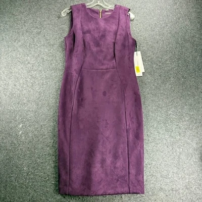 Nuevo con etiquetas Vestido Vaina Calvin Klein Púrpura Imitación Gamuza Cremallera Espalda Talla 6 Trabajo Clásico Foto 1 de 4