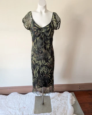 Vestido caprichoso vintage años 90 talla 6 grunge Cottage Core lechera verde negro Foto 1 de 4