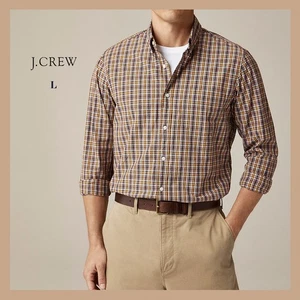 NWT J. Crew Classic Secret Wash Cotton Poplin Long Sleeve Shirt Gold Multi Sz L - Picture 1 of 8
