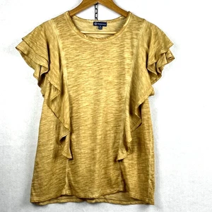 DEMOCRACY Women’s Gold Mineral Wash Flutter Sleeve Top Size M - Picture 1 of 6