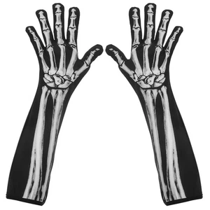 Skull Bone Gloves Cloth Mittens Skeleton Gloves 2X Unisex Halloween - Picture 1 of 12
