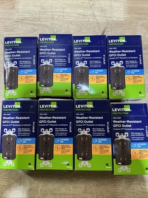 8 Count LEVITON GFWT1-K 15A GFCI OUTLET WR/TR WEATHER RESITANT NEW Brown - Image 1 of 4