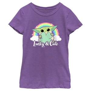 Girl's Star Wars: The Mandalorian Grogu St. Patrick's Day Rainbow Lucky and Cute - Picture 1 of 12