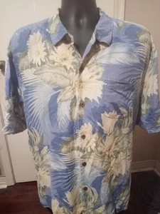 Tommy Bahama Button Up Shirt Blue Multicolor Floral Silk True Size Is Men's XL - Picture 1 of 11